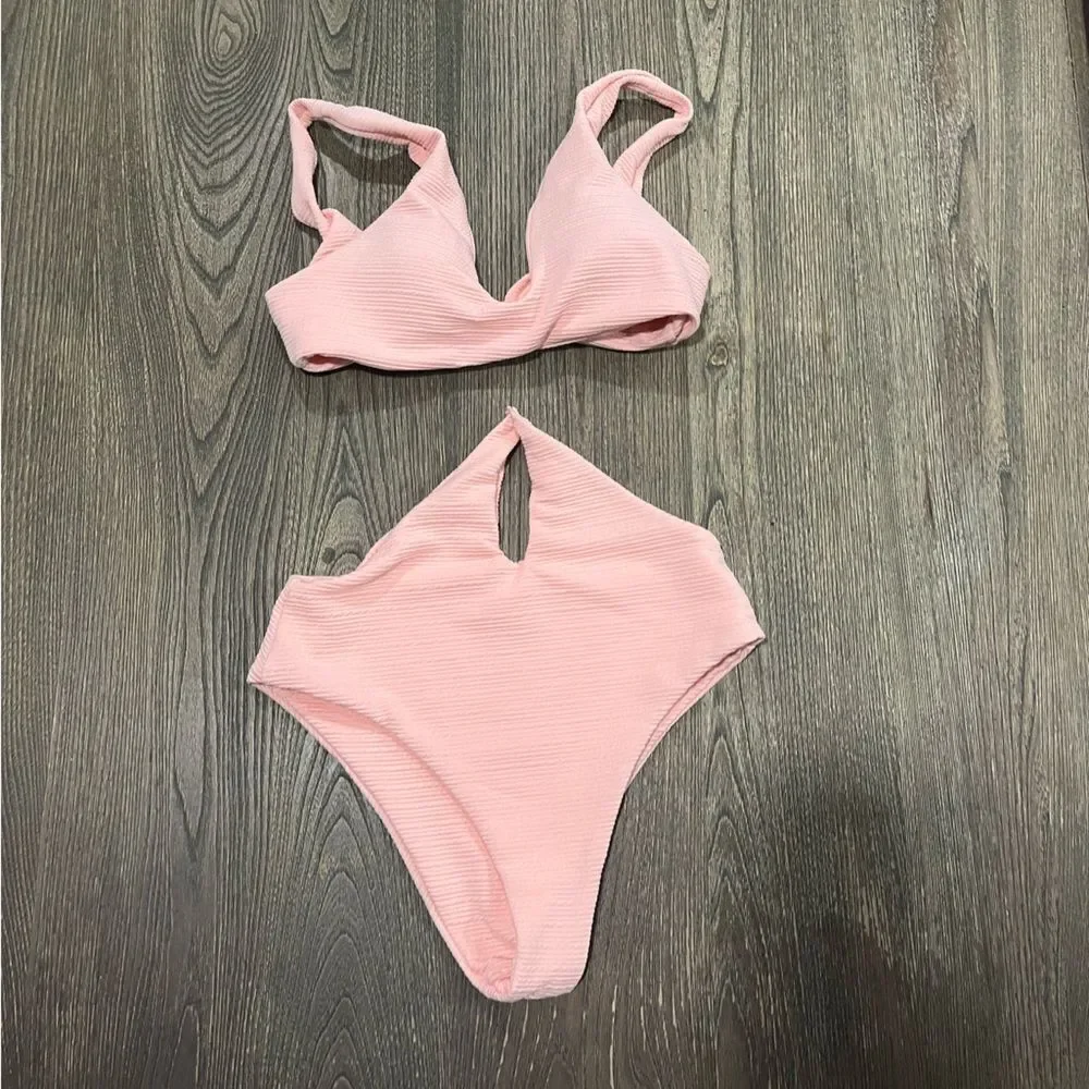 Cupshe One-Piece Swimsuit Two Way Tie Front High Waist Padded Light Pink Size S